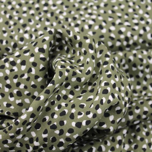 Viskose Twill „Funky Dots" - khaki